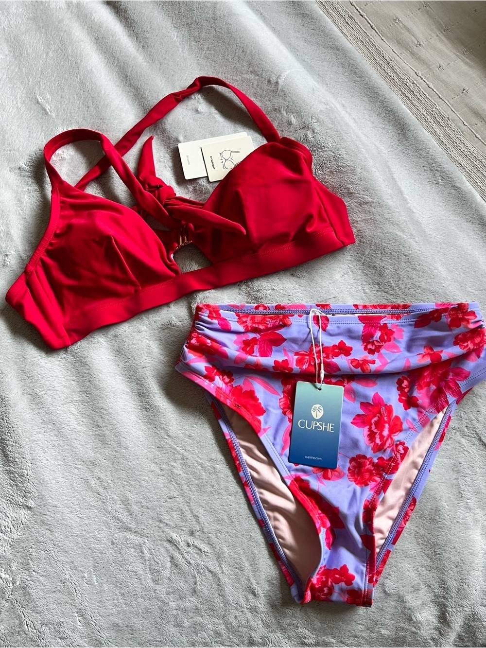 Cupshe Two-Piece Floral Bikini Set in Red & Lilac NWT